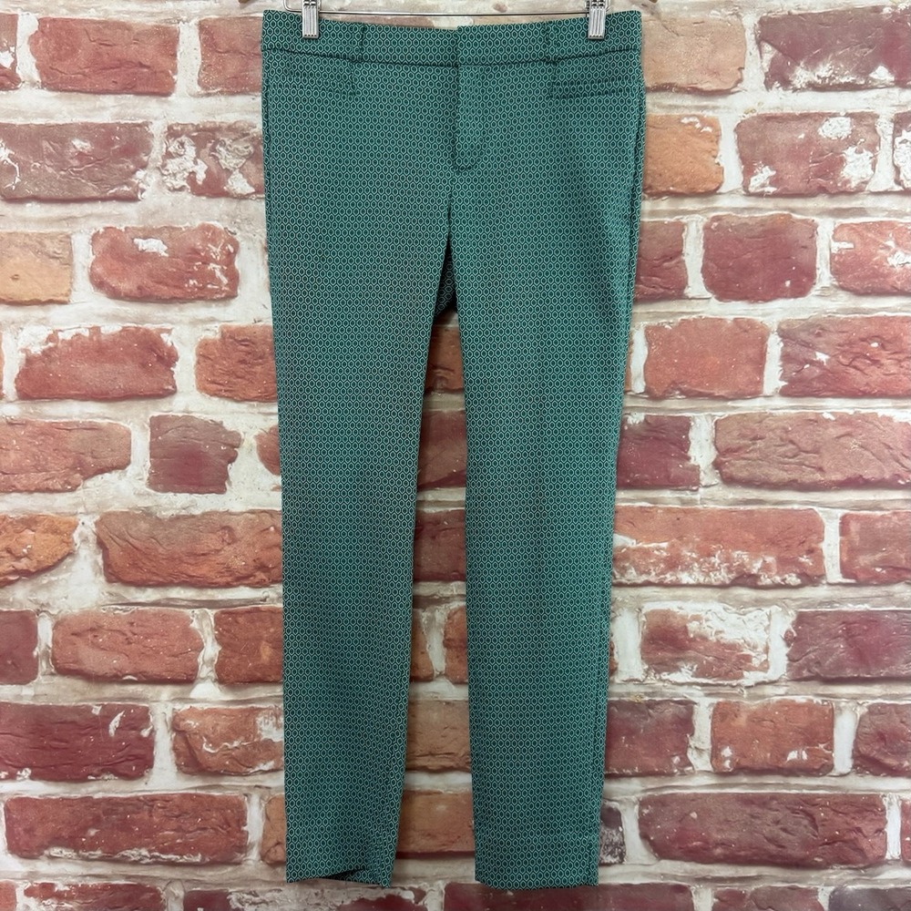 Banana Republic Sloan Pants Women's 2 Green Geo Abstract Stretchy Trousers - Picture 7 of 9